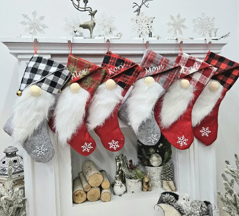 Christmas Table Setup Whimsy Gnome Christmas Stocking | Scandinavian Style Santa Buffalo Check Red White Plaid Snowflake Fun Kids Personalized Embroidered Name Christmas Table Setup Whimsy Gnome Christmas Stocking | Scandinavian Style Santa Buffalo Check Red White Plaid Snowflake Fun Kids Personalized Embroidered Name
