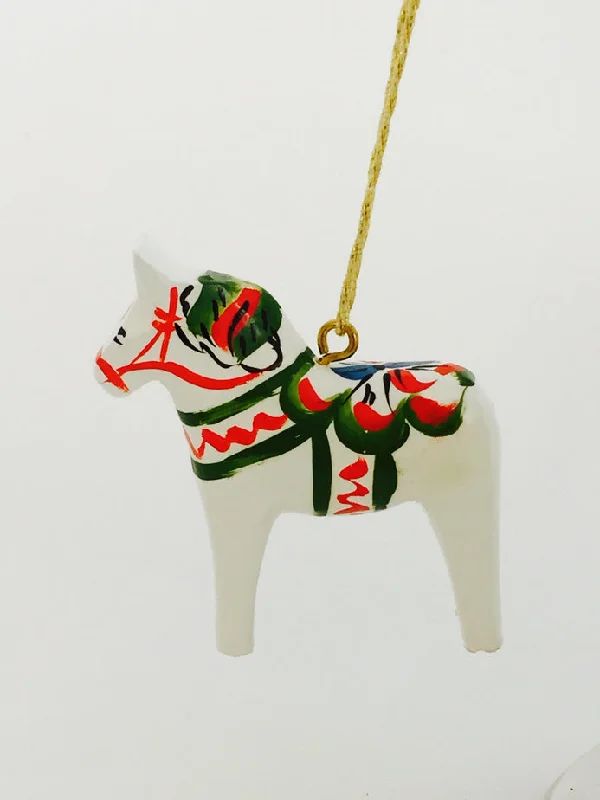 Christmas Santa Sleigh White Dala Horse Christmas Ornament - 2"