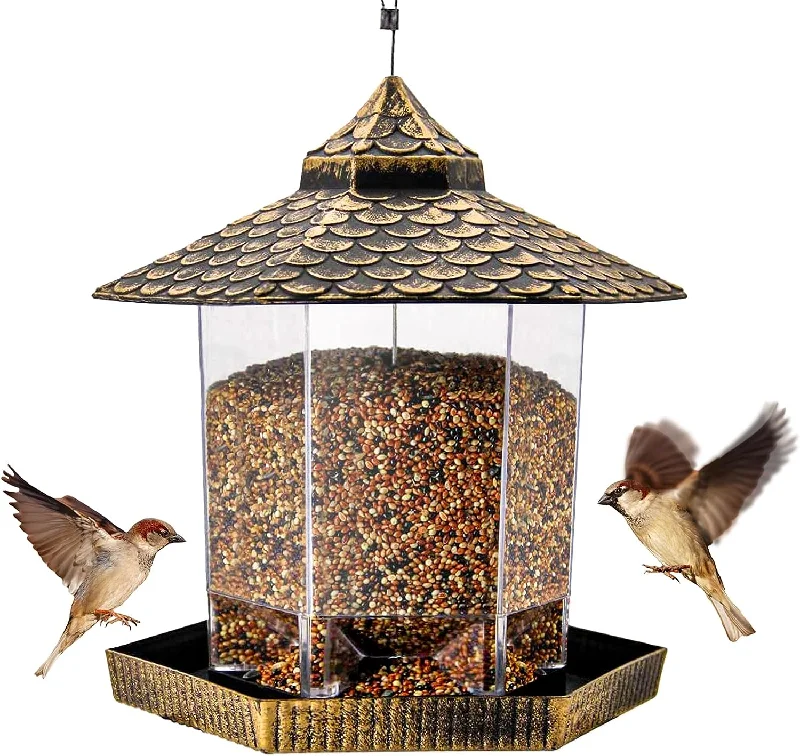 Cozy Christmas Wild Bird Feeder Hanging for Garden Yard Outside Decoration, Hexagon Shaped with Roof Cozy Christmas Wild Bird Feeder Hanging for Garden Yard Outside Decoration, Hexagon Shaped with Roof