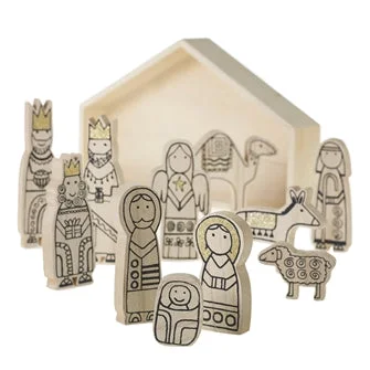 Christmas Gift Wrapping Wooden Nativity Scene