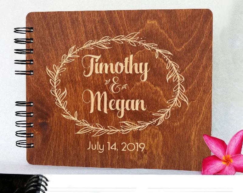Christmas Chocolate Delights Wreathe Soon to Be Married Custom Alternate Rustic Guest Book Gift Wooden Personalize Guestbook Bridal Shower Wedding Guests Sign In Book